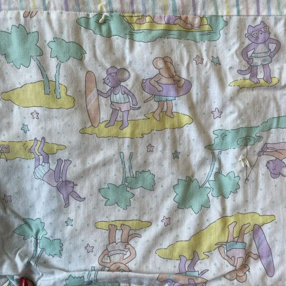 Vintage Carters Baby Blanket Bunny Cat Sheep Mouse‎ Quilt Pastel Spring Stripe